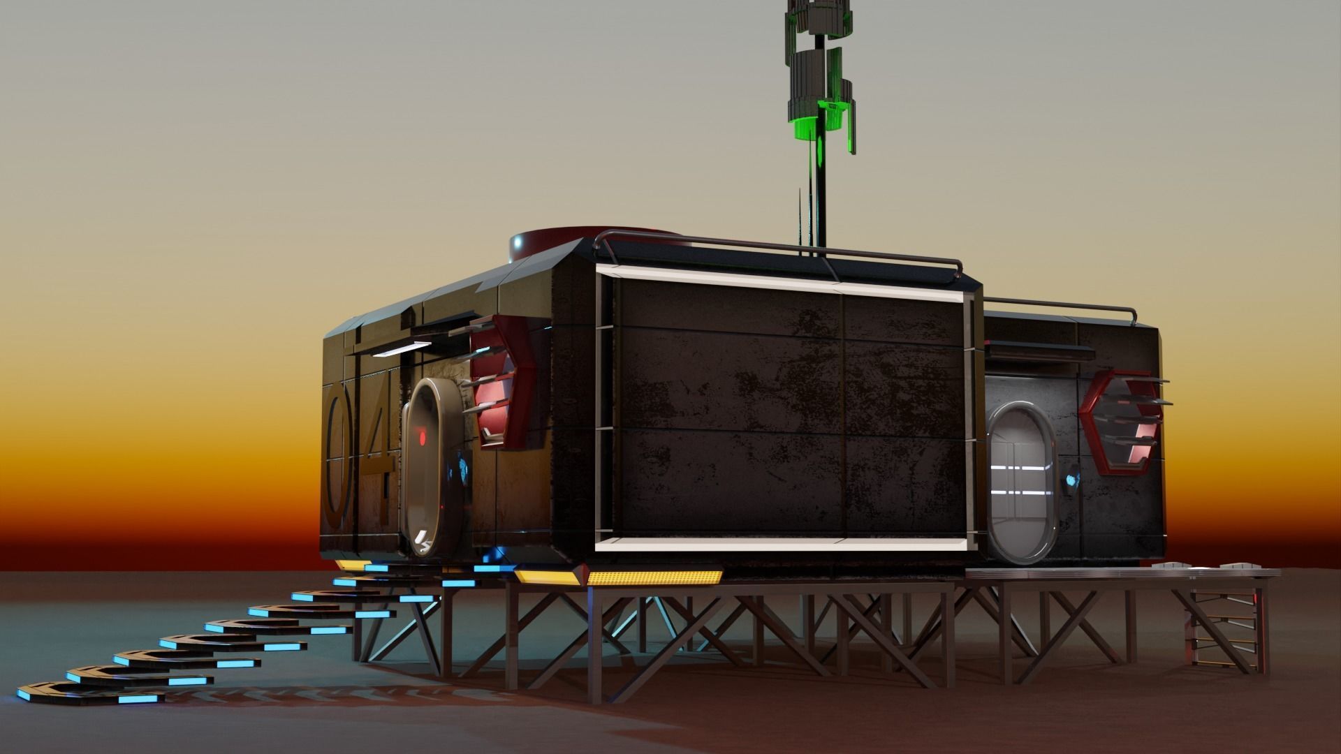 Sci-fi space unit 04 landbase Low-poly 3D model_3