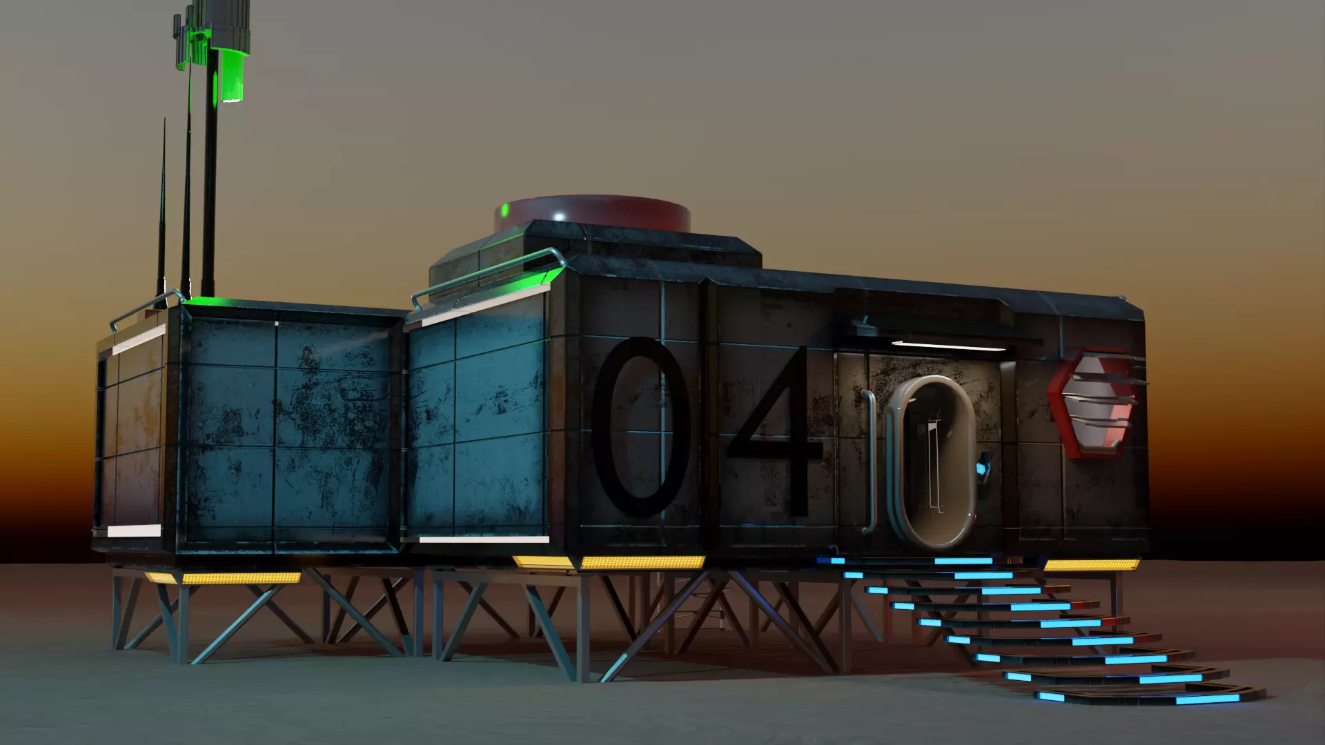 Sci-fi space unit 04 landbase Low-poly 3D model_0