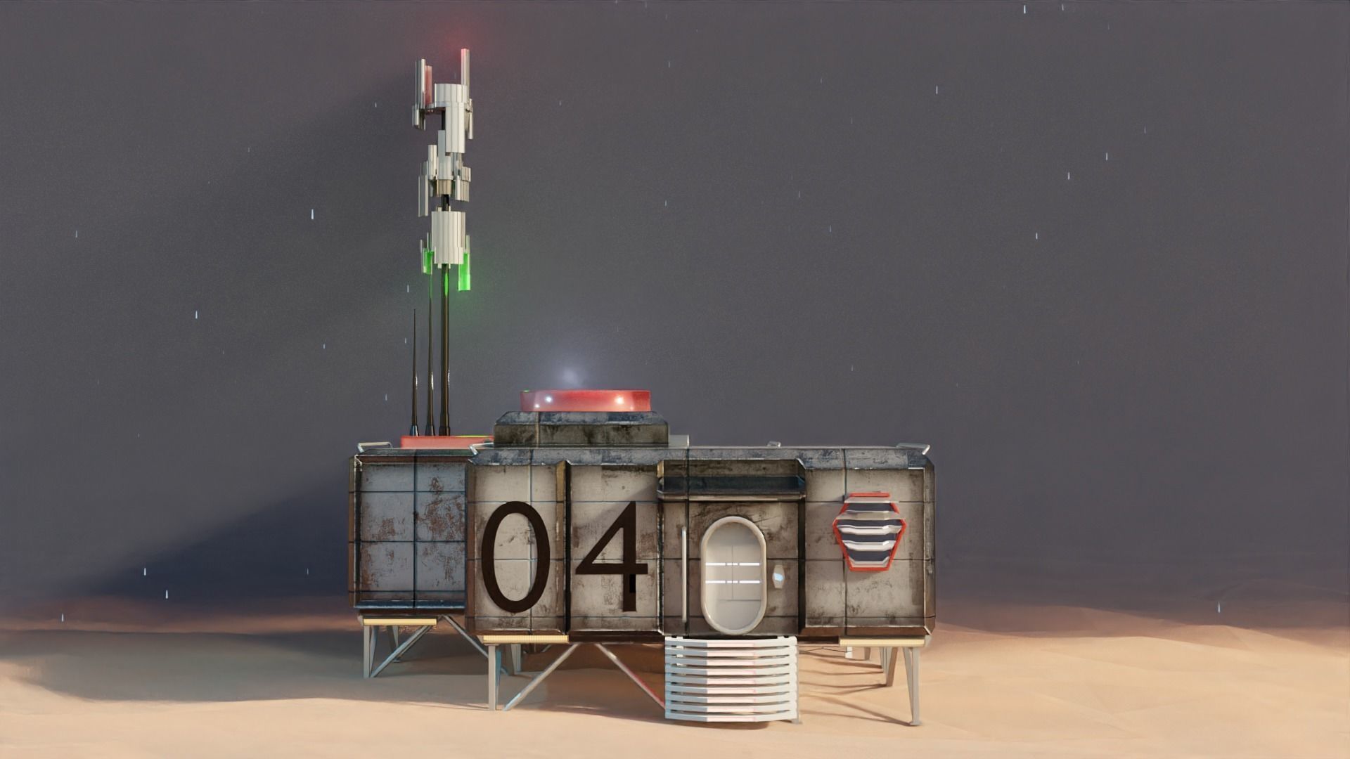 Sci-fi space unit 04 landbase Low-poly 3D model_11