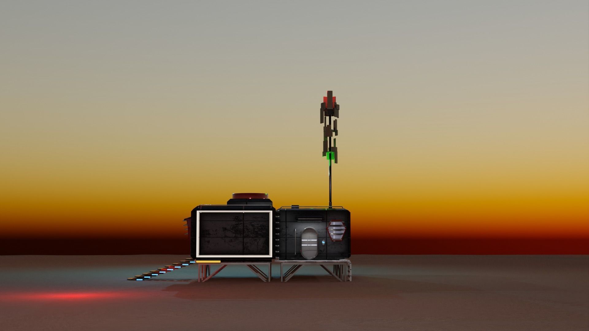 Sci-fi space unit 04 landbase Low-poly 3D model_7