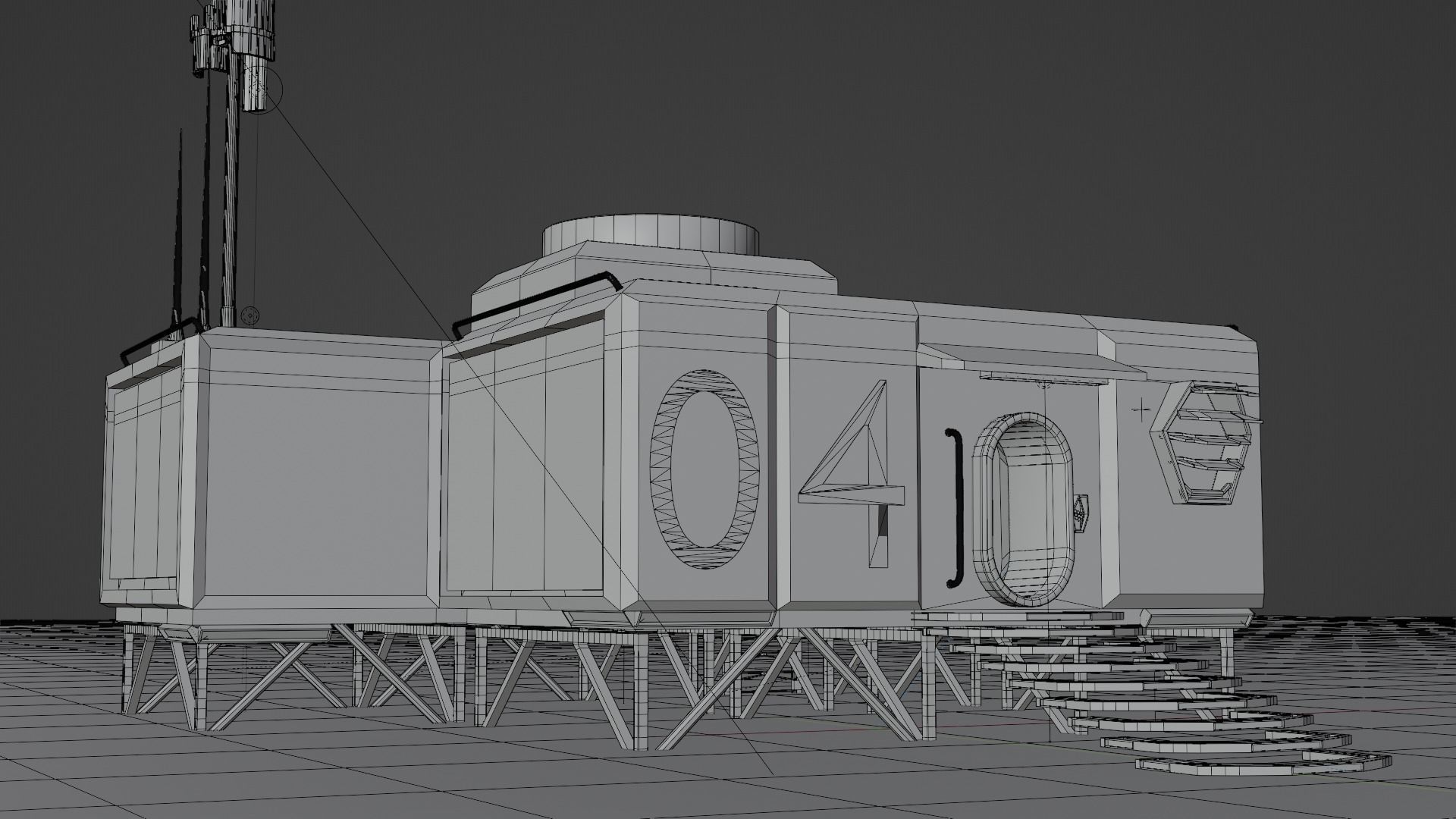 Sci-fi space unit 04 landbase Low-poly 3D model_2