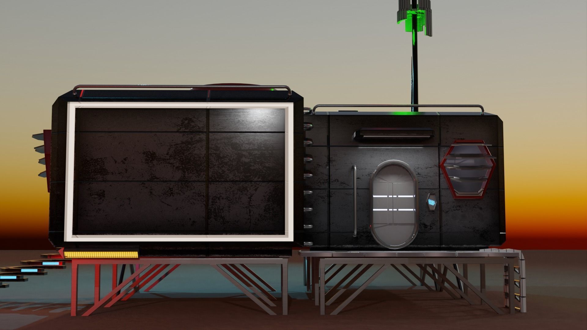 Sci-fi space unit 04 landbase Low-poly 3D model_9