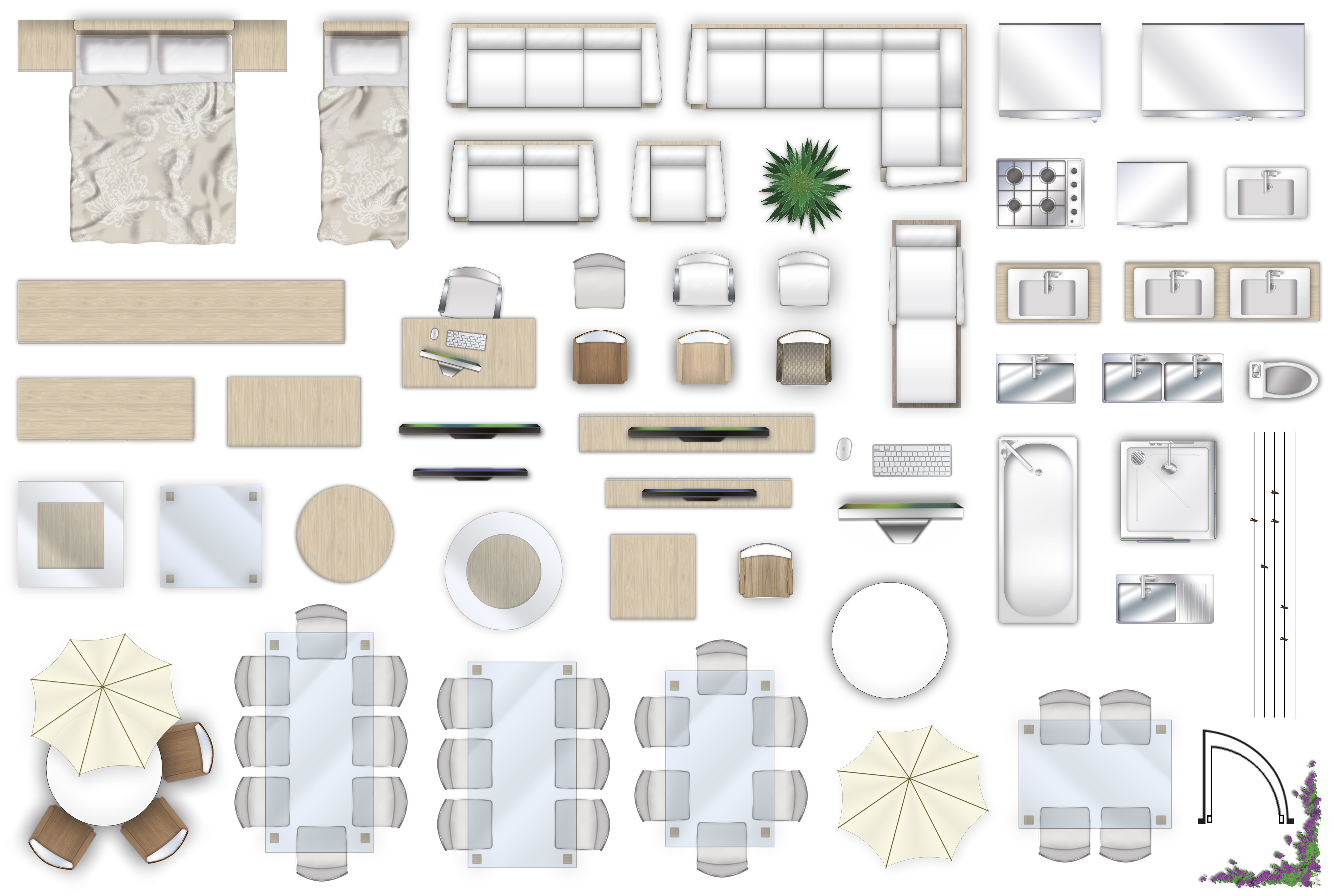 2d furniture top down view style 4 3D CGTrader