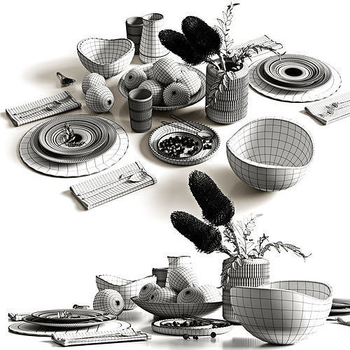 Oranges and tableware 3D model 5