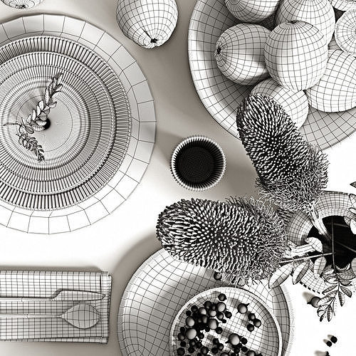 Oranges and tableware 3D model 6