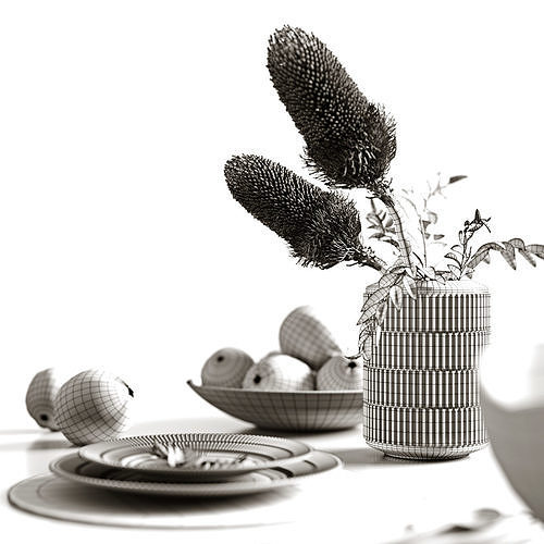 Oranges and tableware 3D model 4