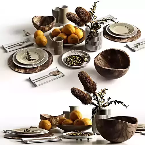 Oranges and tableware 3D model