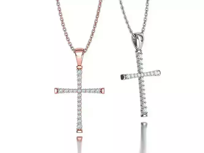 Diamond Cross Necklace Pendant 3Dmodel 22mm cross 