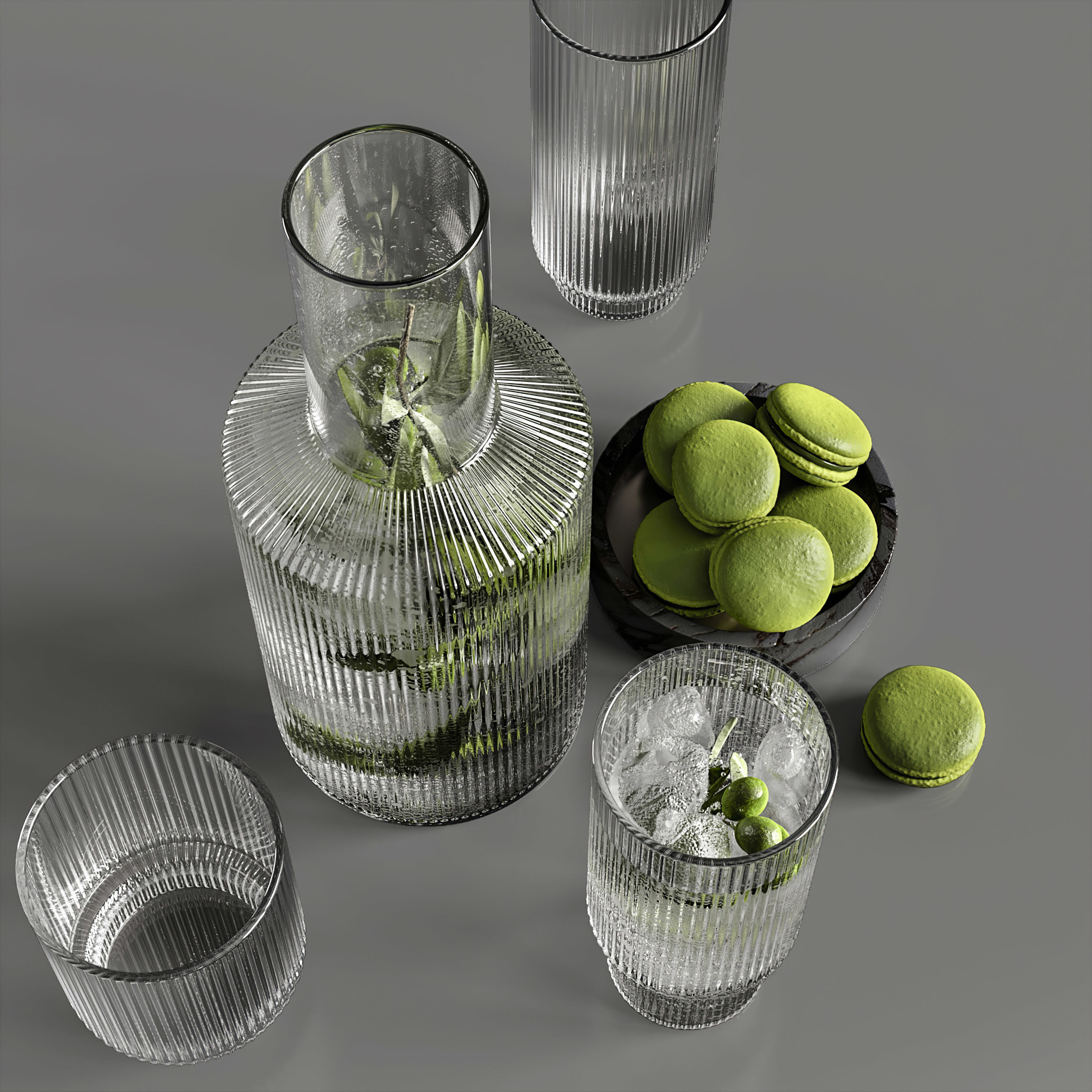 Ripple carafe with olives 3D model_1