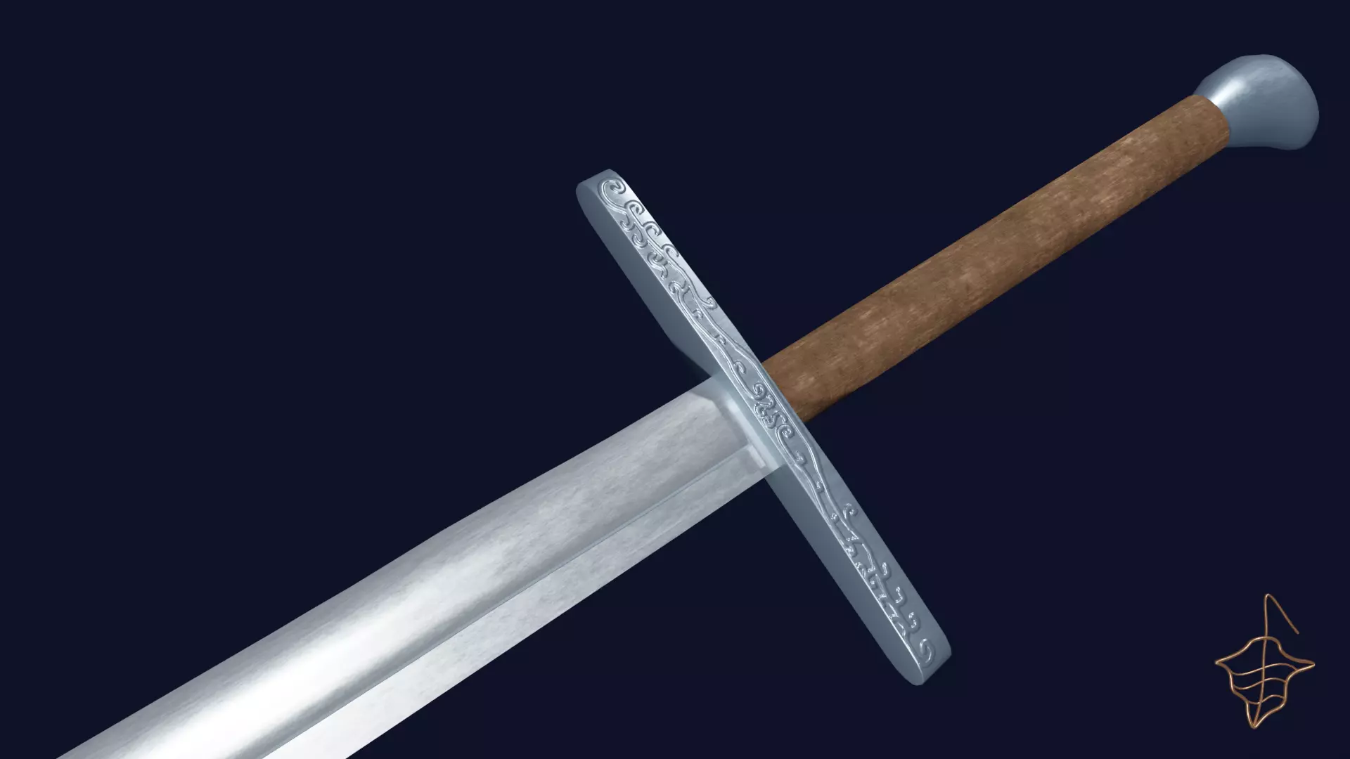 Falchion sword with Grossmesser handle Low-poly 3D model_0