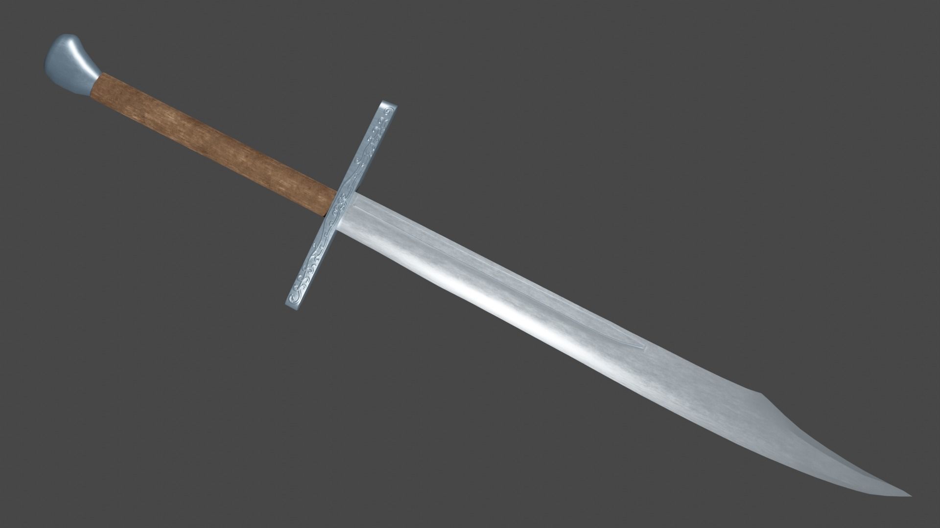 Falchion sword with Grossmesser handle Low-poly 3D model_1
