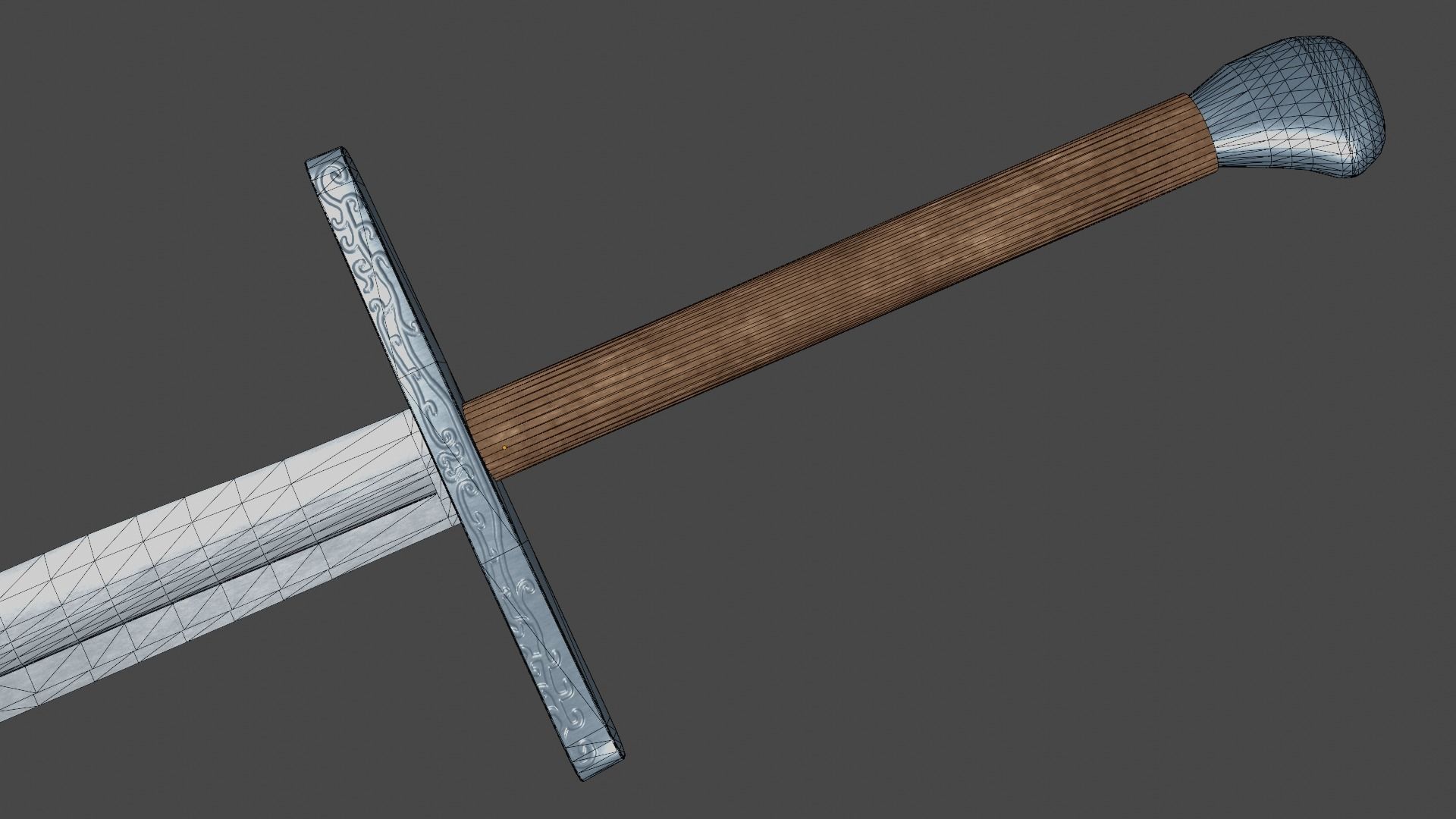 Falchion sword with Grossmesser handle Low-poly 3D model_12