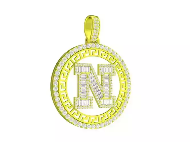 Hip Hop Diamond Baguette N Letter Pendant Men 3D Model A7136
