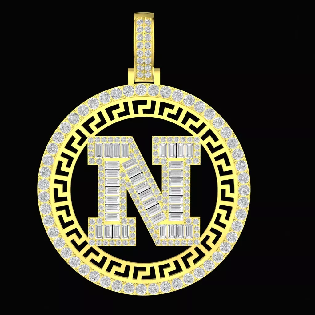 Hip Hop Diamond Baguette N Letter Pendant Men 3D Model A7136 3D print model