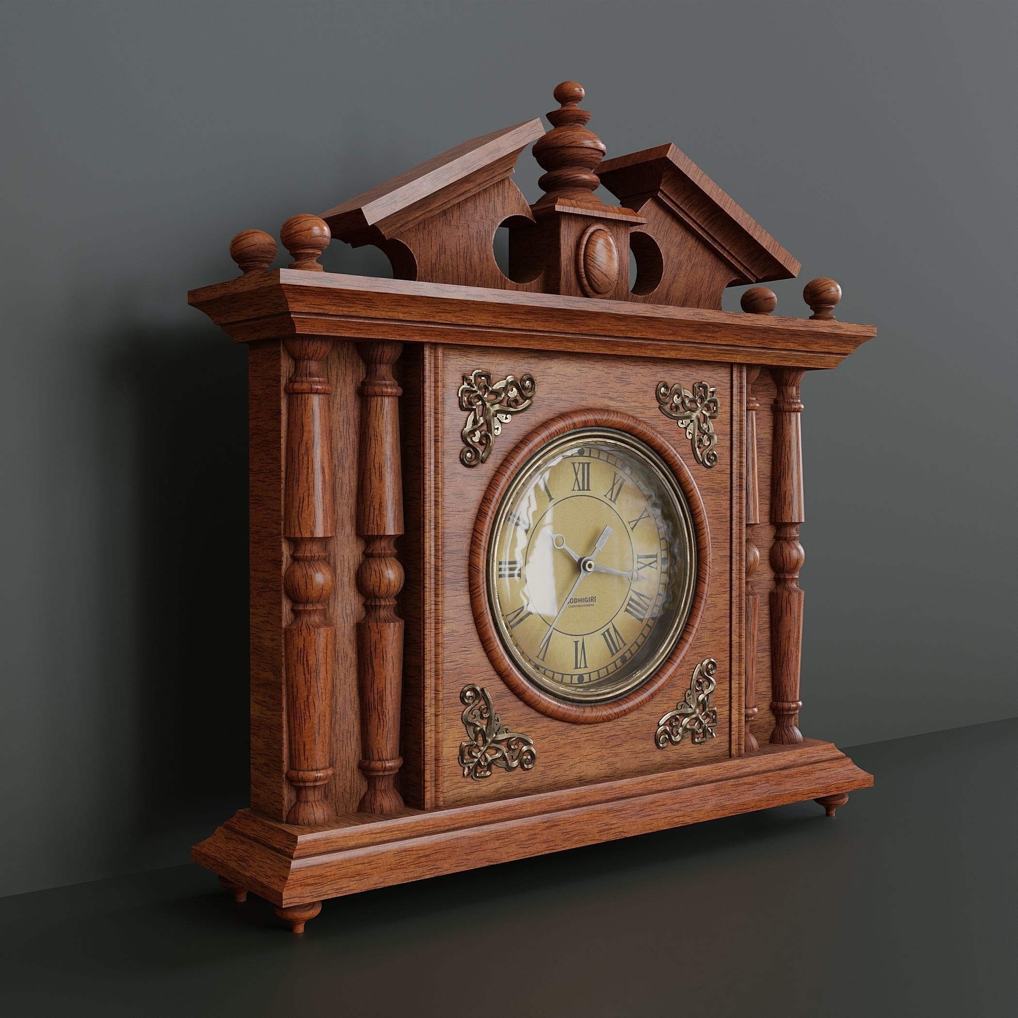 Wooden table clock 083 3D model_1