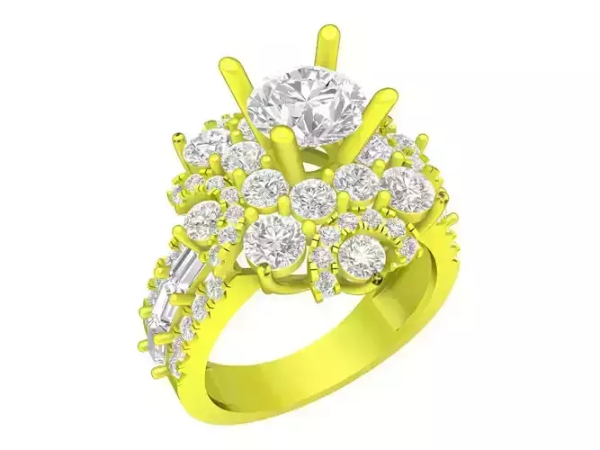 Hongkong Style Diamond Vintage Engagement Ring 3D Model A7139