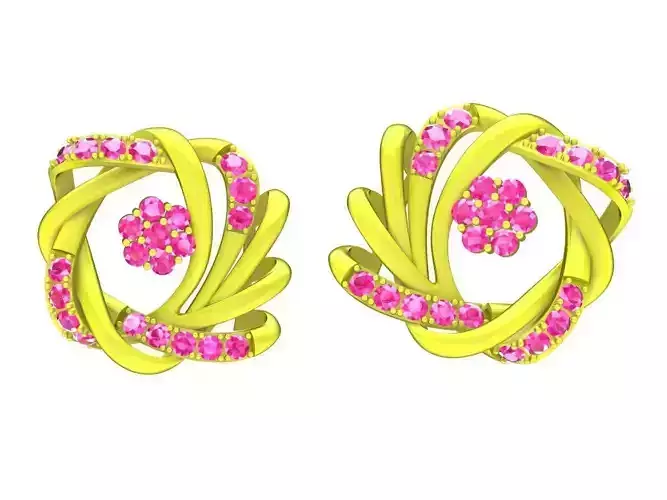 Diamond Flower Earrings 3D Model A7140