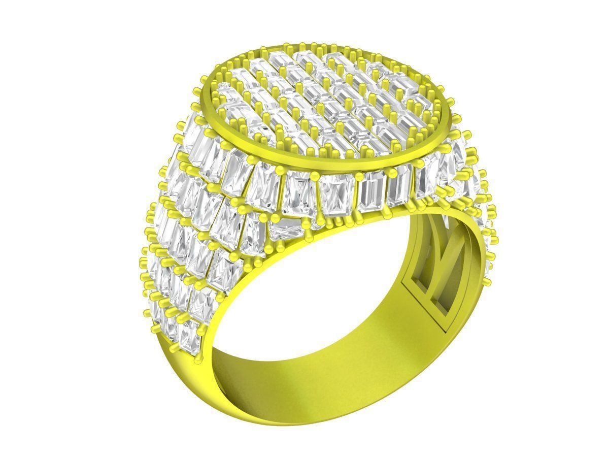 Straight Baguette Diamond Oval Signet Men Ring 3D Model A7141 3D print model_4