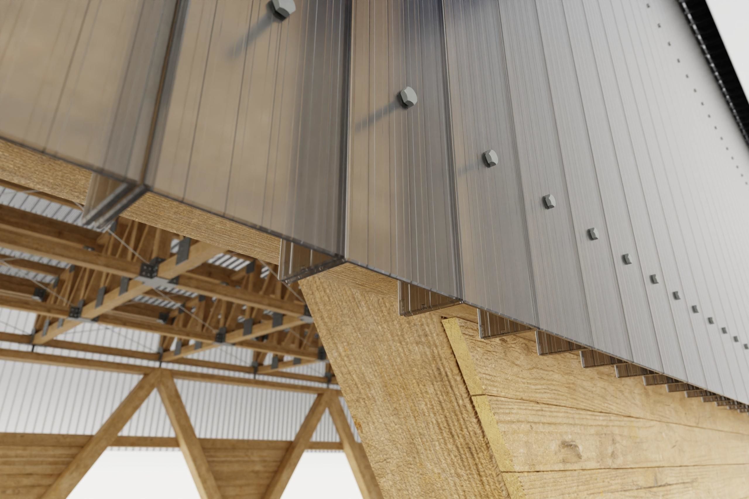Industrial wooden truss hall - calculated 3D model_1