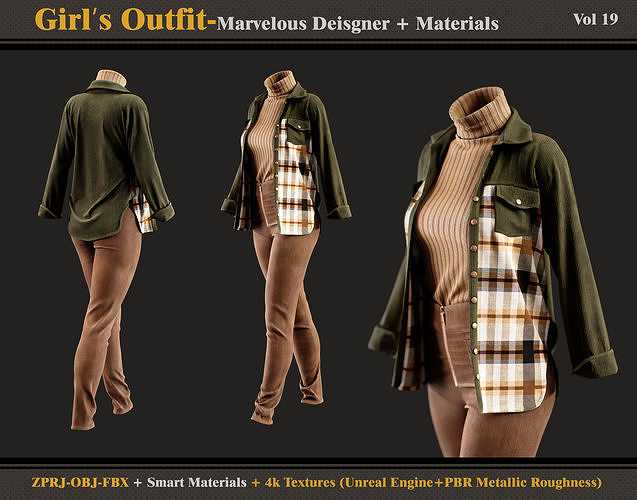 Girls Outfit- MD-Clo3d - Smart Material- Textures - OBJ - FBX 3D model