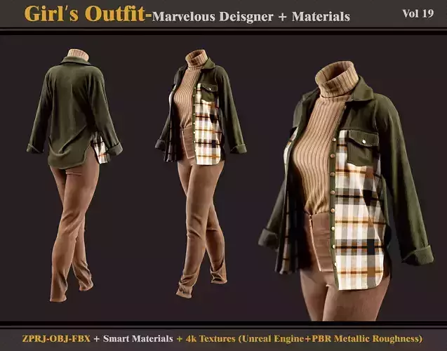Girls Outfit- MD-Clo3d - Smart Material- Textures - OBJ - FBX