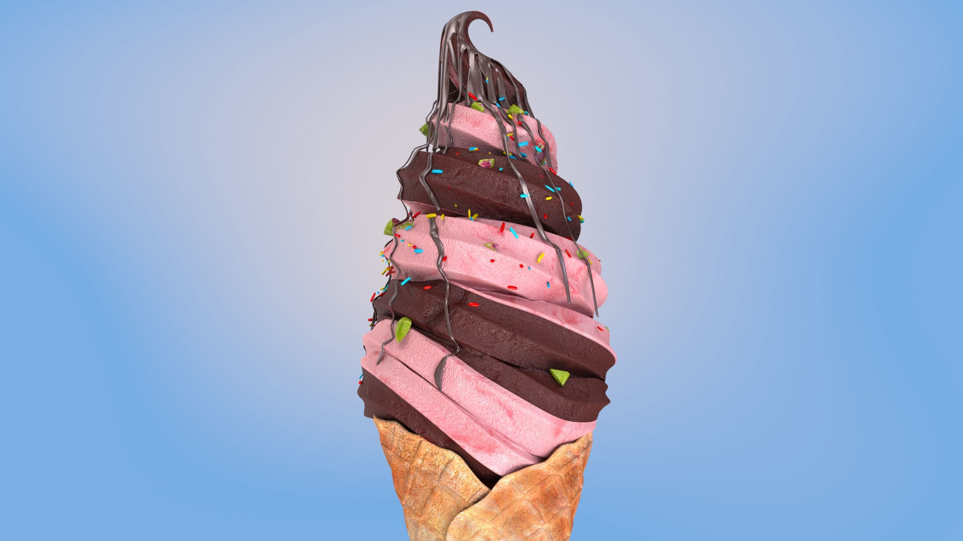 Mix Ice Cream Cone Low-poly 3D model_4