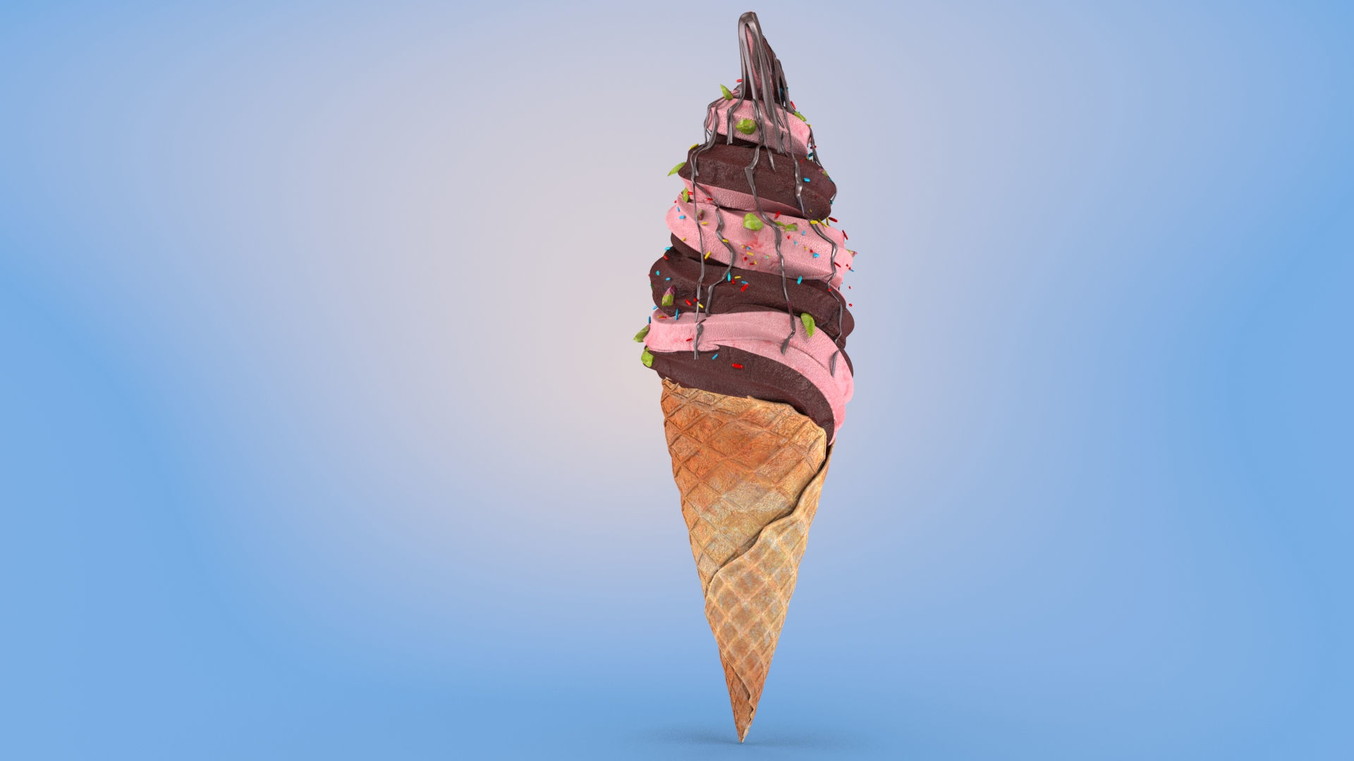 Mix Ice Cream Cone Low-poly 3D model_2