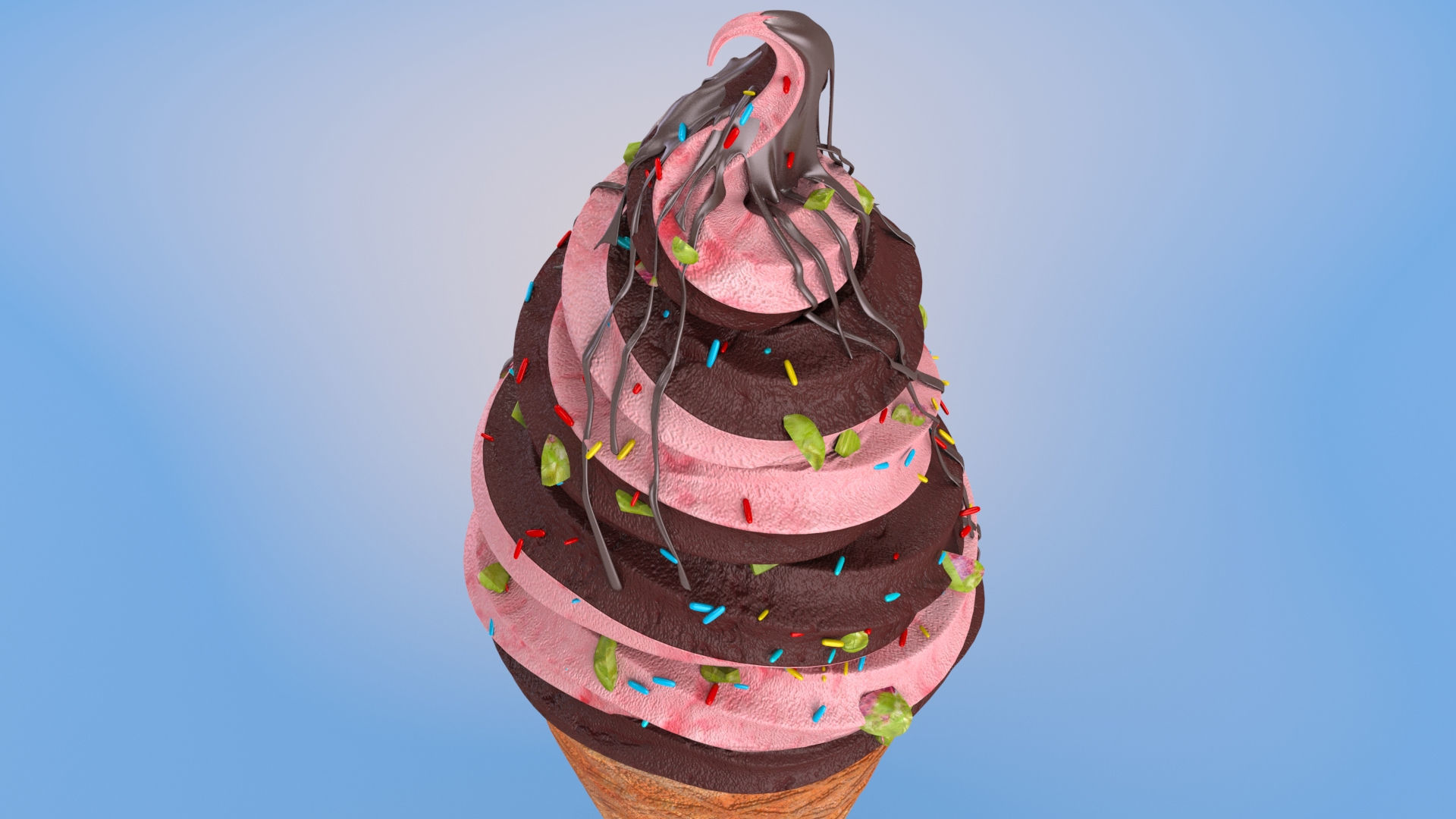 Mix Ice Cream Cone Low-poly 3D model_3