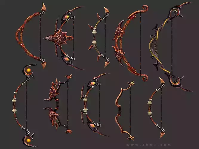 3DRT - fantasy arms Bows Low-poly 3D model
