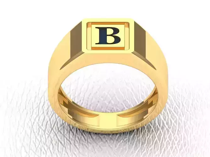 B Letter Meena Gold Mens Signet Ring 3D print model