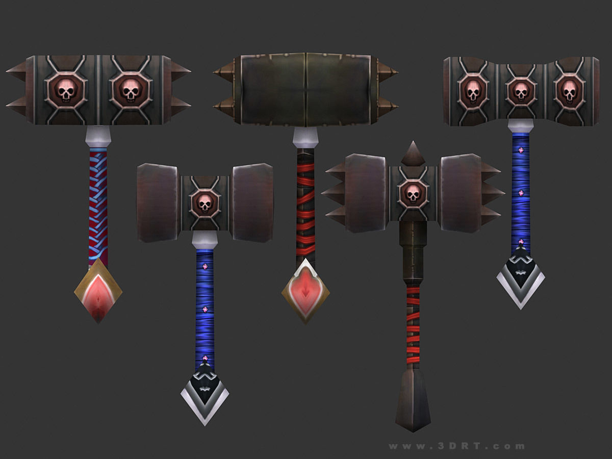 3DRT - fantasy arms Hammers Low-poly 3D model_5