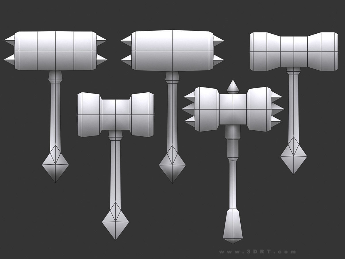 3DRT - fantasy arms Hammers Low-poly 3D model_9