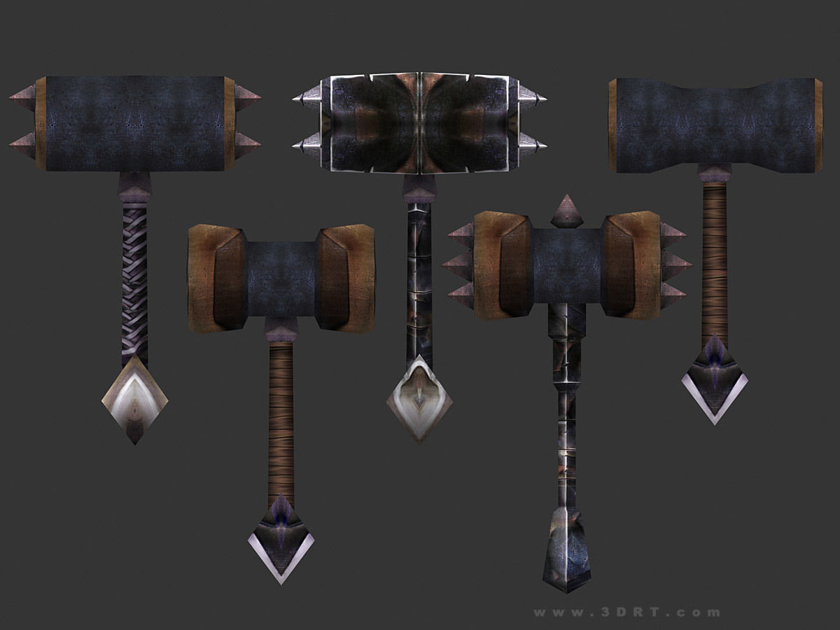 3DRT - fantasy arms Hammers Low-poly 3D model_2