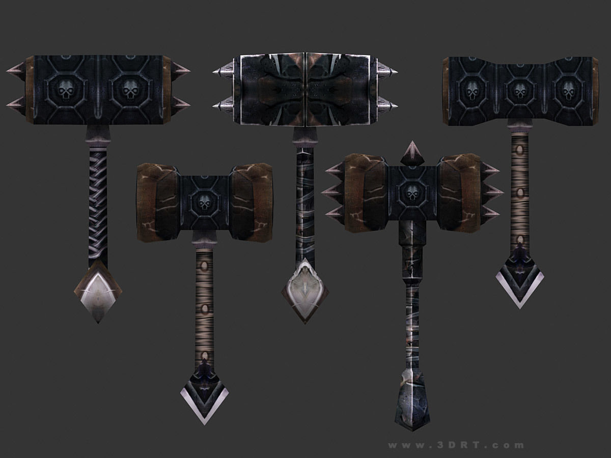 3DRT - fantasy arms Hammers Low-poly 3D model_6