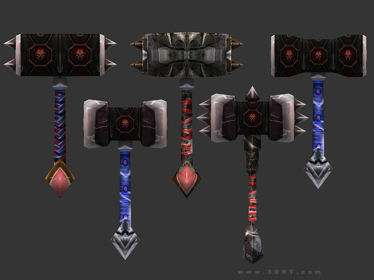 3DRT - fantasy arms Hammers Low-poly 3D model_4