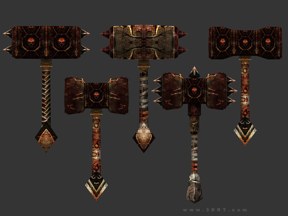 3DRT - fantasy arms Hammers Low-poly 3D model_1