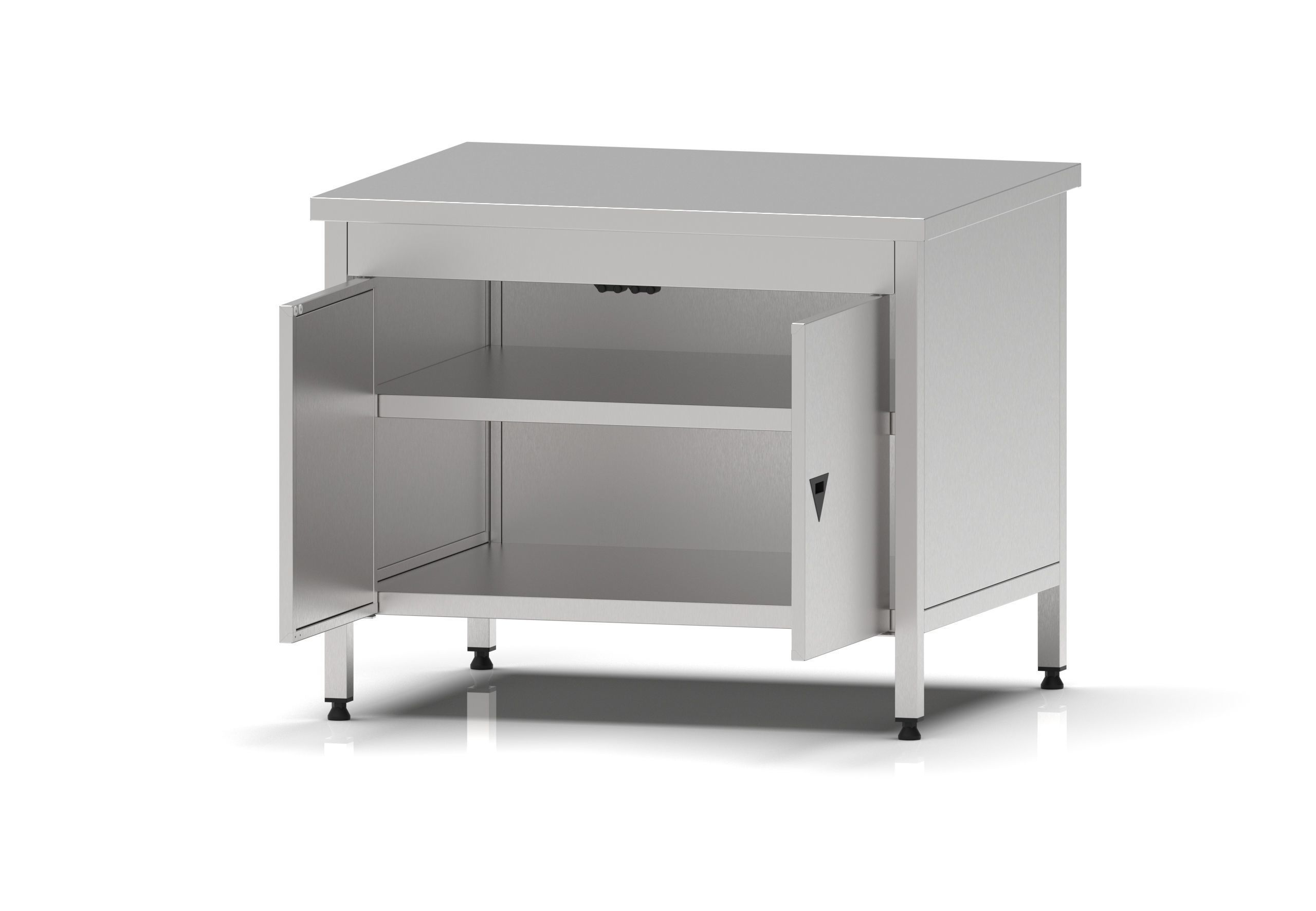 Stainless Steel Industrial Kitchen Work Bench with Swing Doors 3D model_2
