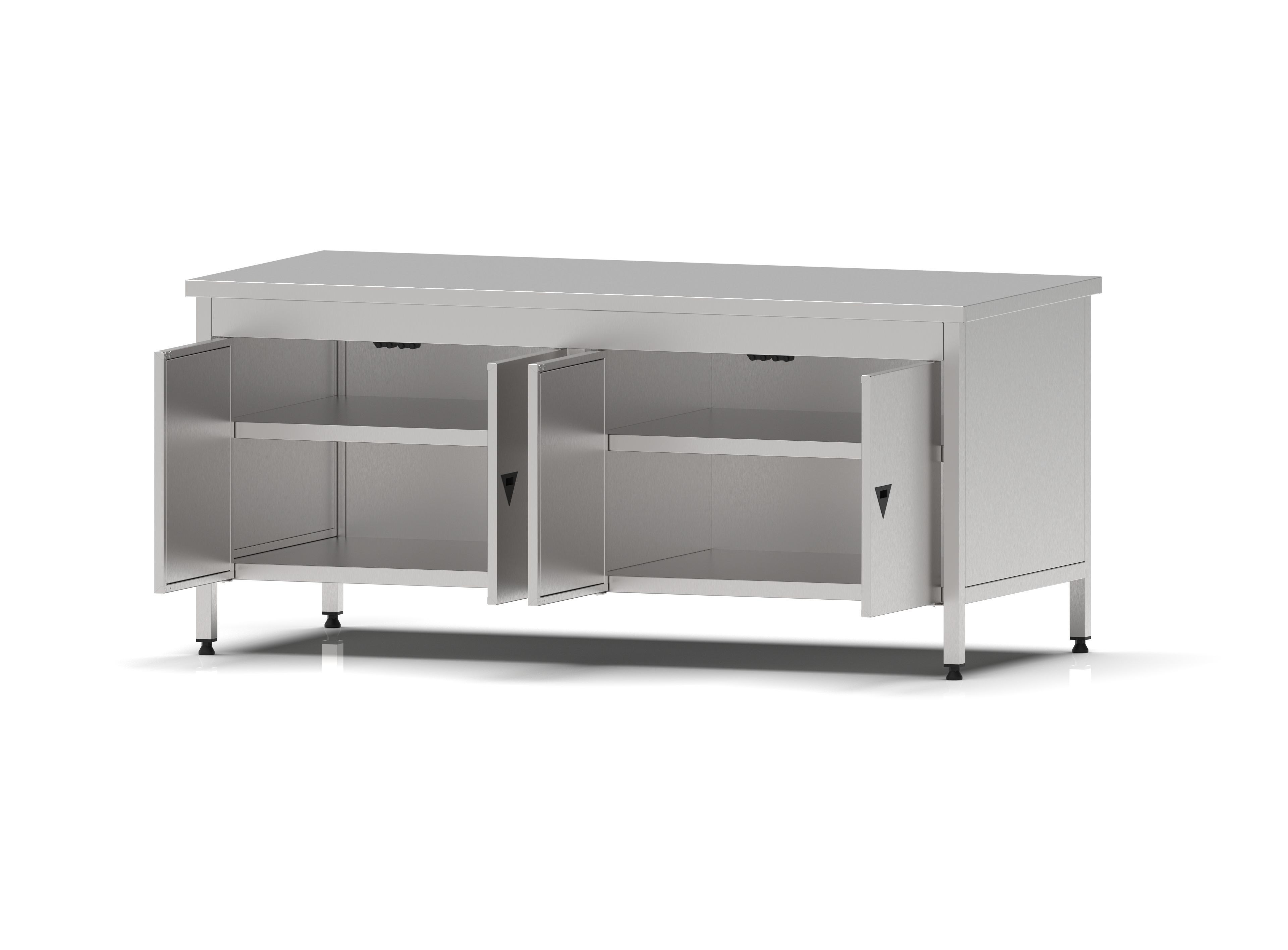 Stainless Steel Industrial Kitchen Work Bench with Swing Doors 3D model_6