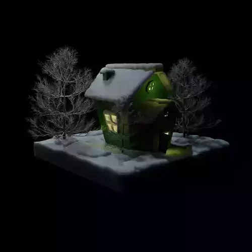 House with snow at night