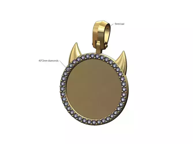 Diamond evil horned memory picture pendant
