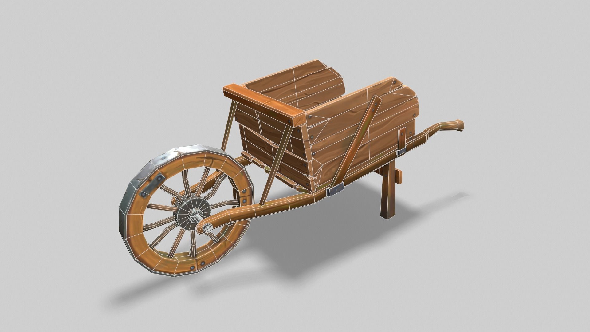 Low poly stylized wood cart with handpainted textures Low-poly 3D model_11