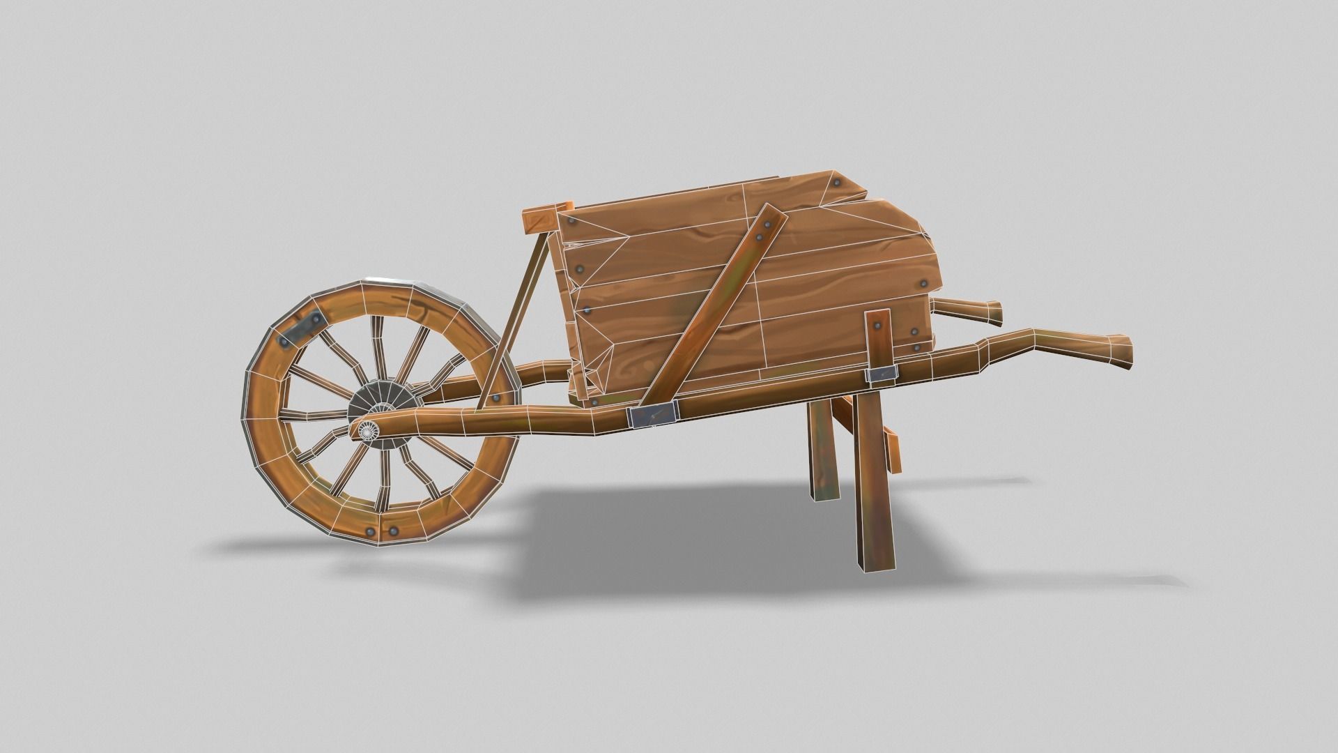 Low poly stylized wood cart with handpainted textures Low-poly 3D model_13