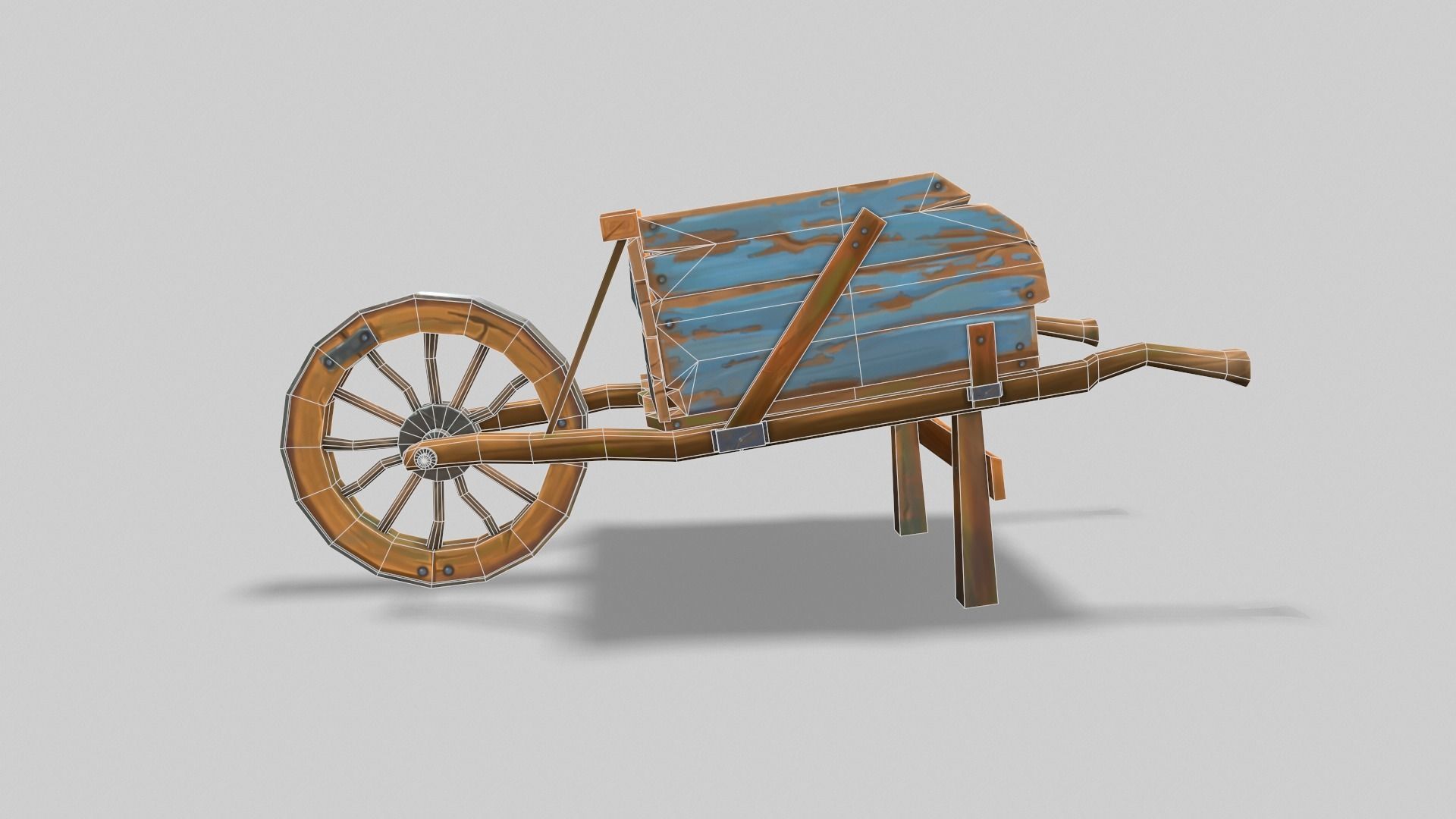 Low poly stylized wood cart with handpainted textures Low-poly 3D model_5