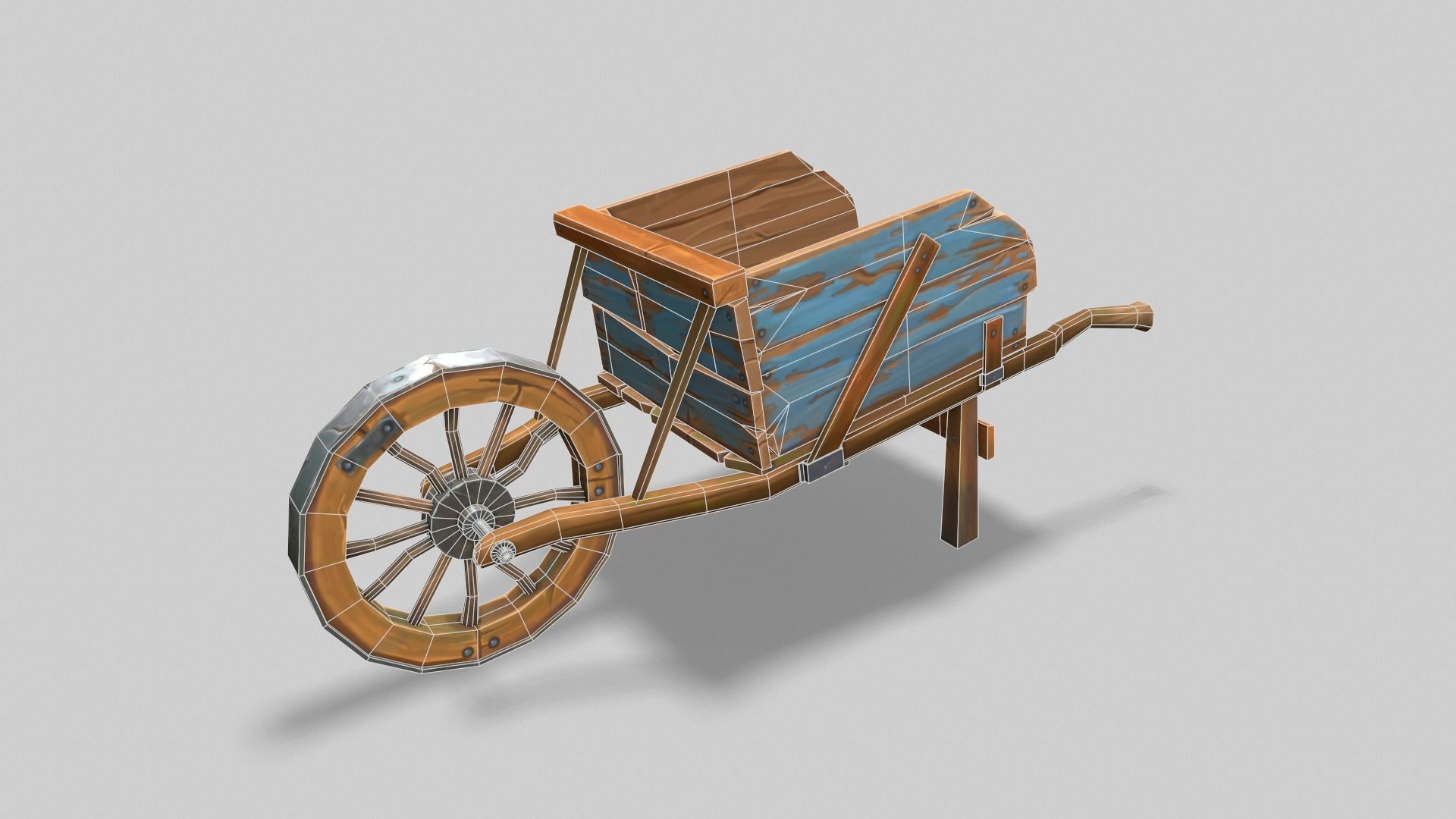 Low poly stylized wood cart with handpainted textures Low-poly 3D model_3