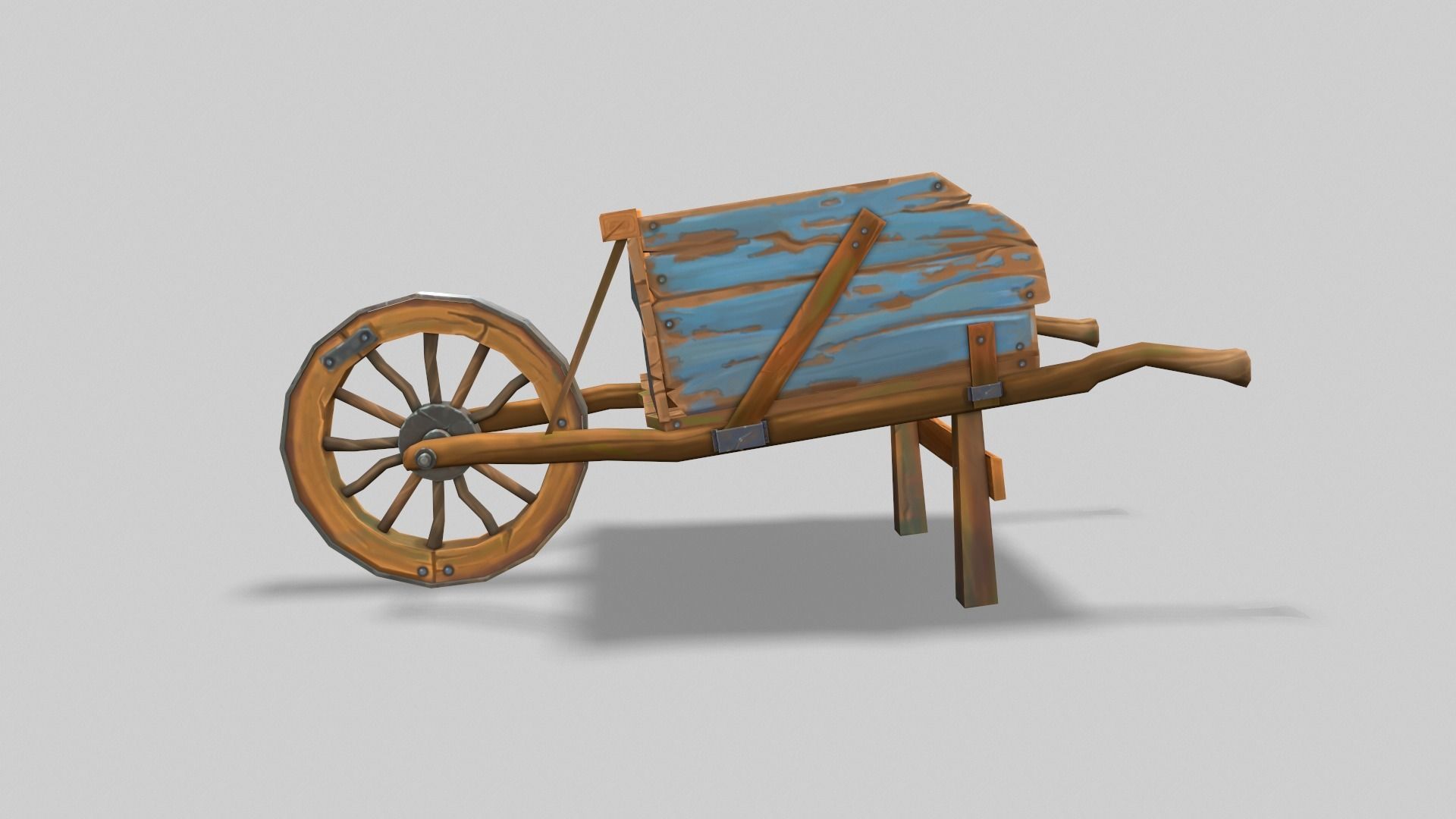 Low poly stylized wood cart with handpainted textures Low-poly 3D model_4