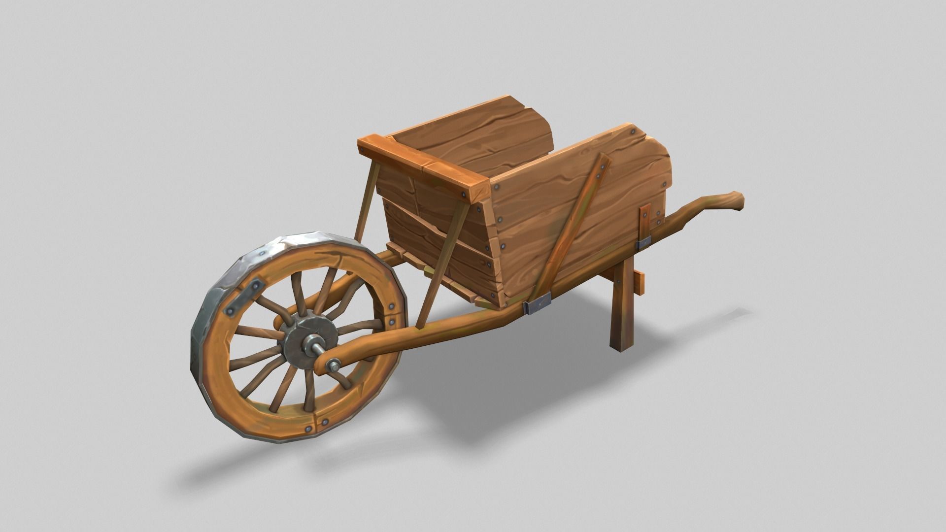 Low poly stylized wood cart with handpainted textures Low-poly 3D model_10