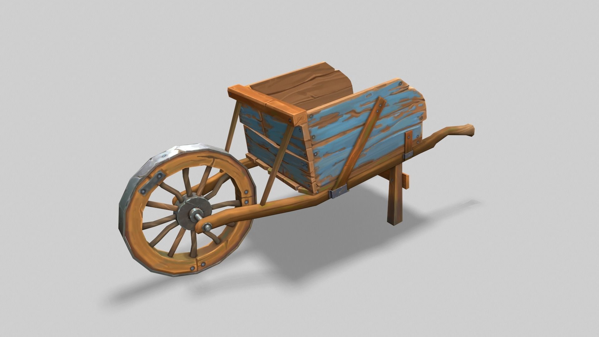 Low poly stylized wood cart with handpainted textures Low-poly 3D model_2