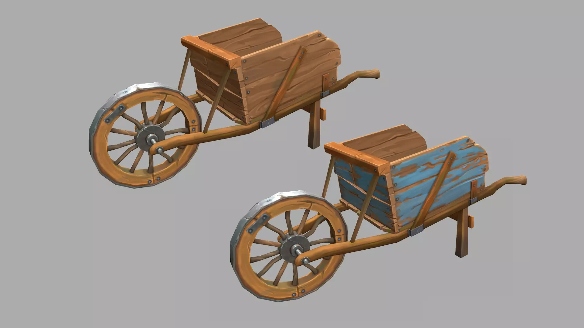 Low poly stylized wood cart with handpainted textures Low-poly 3D model_0