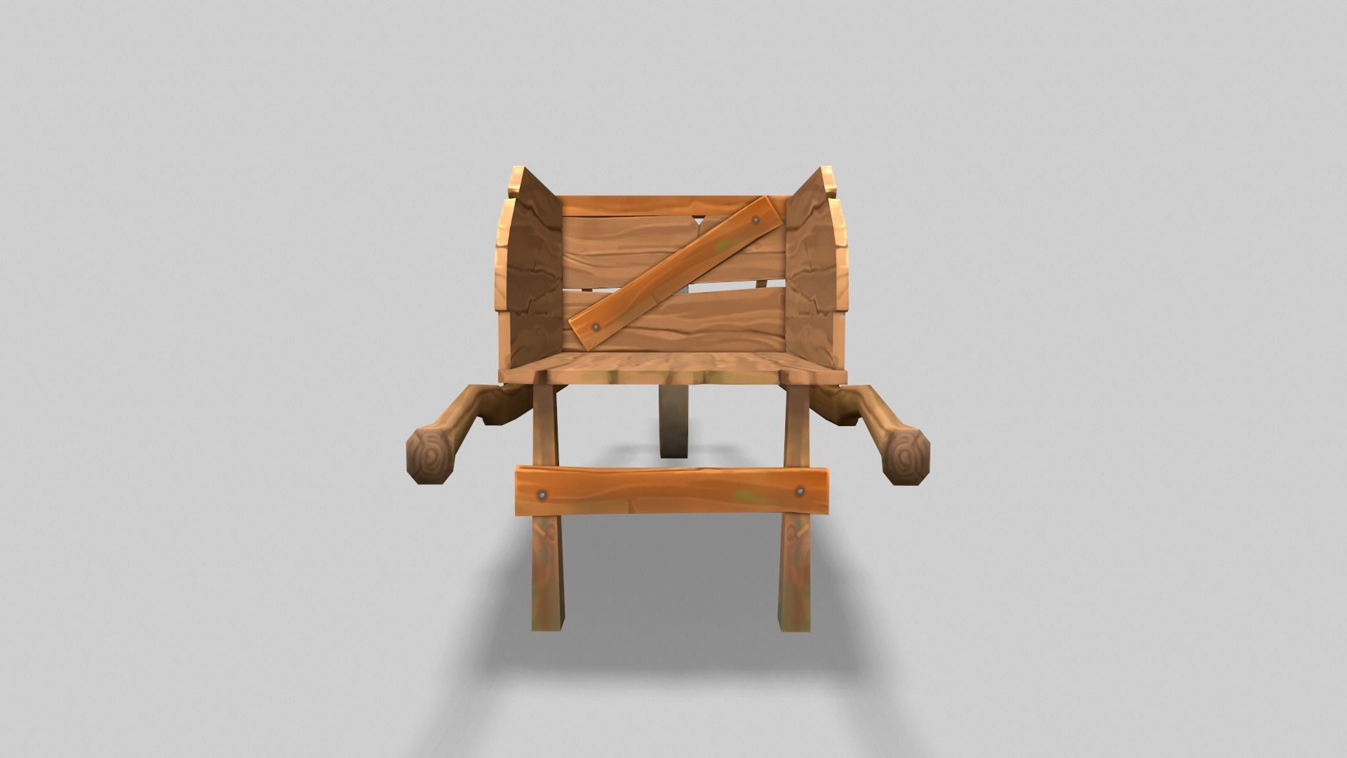 Low poly stylized wood cart with handpainted textures Low-poly 3D model_6