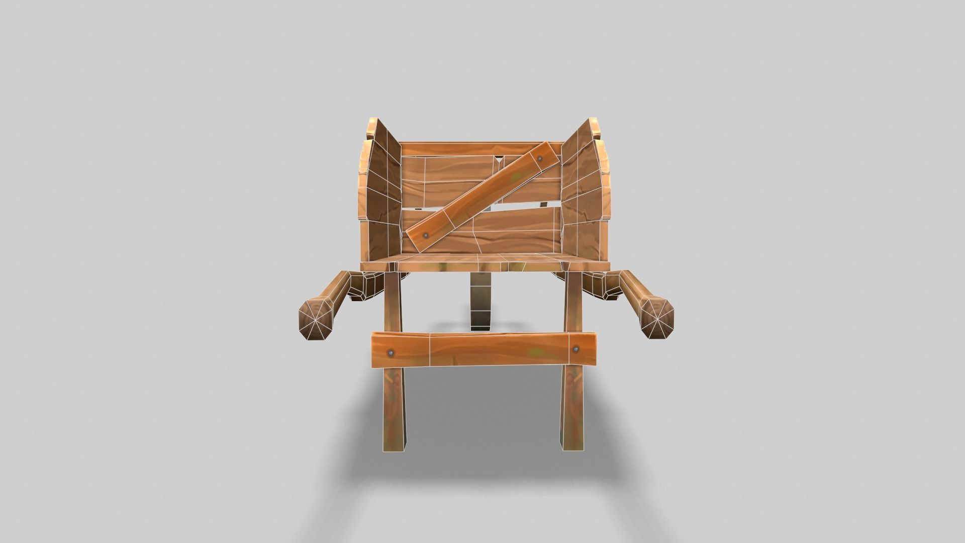Low poly stylized wood cart with handpainted textures Low-poly 3D model_7